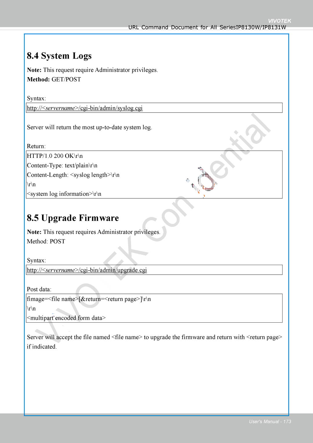 Vivotek IP8130 user manual System Logs, Upgrade Firmware 