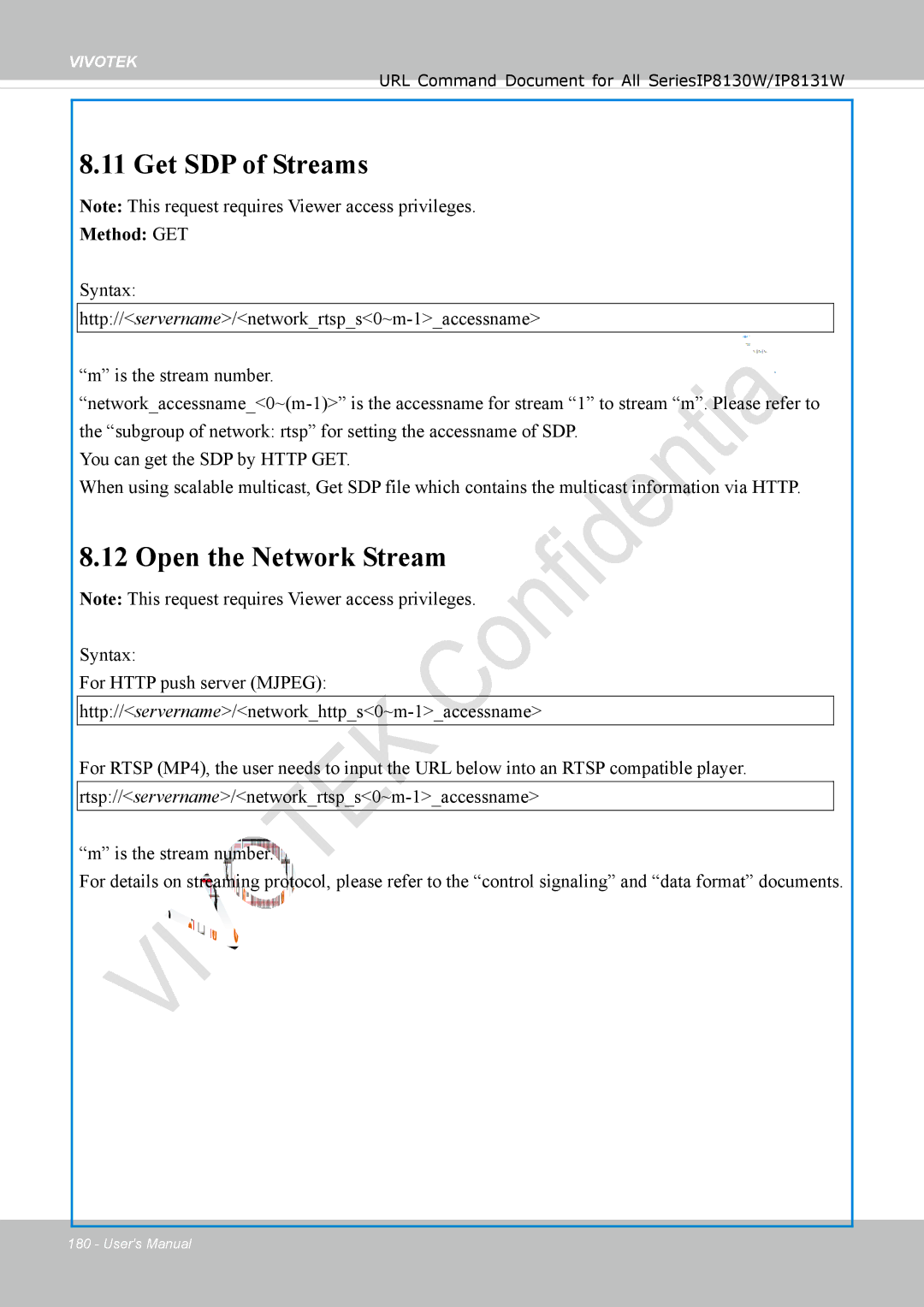 Vivotek IP8130 user manual Get SDP of Streams, Open the Network Stream 