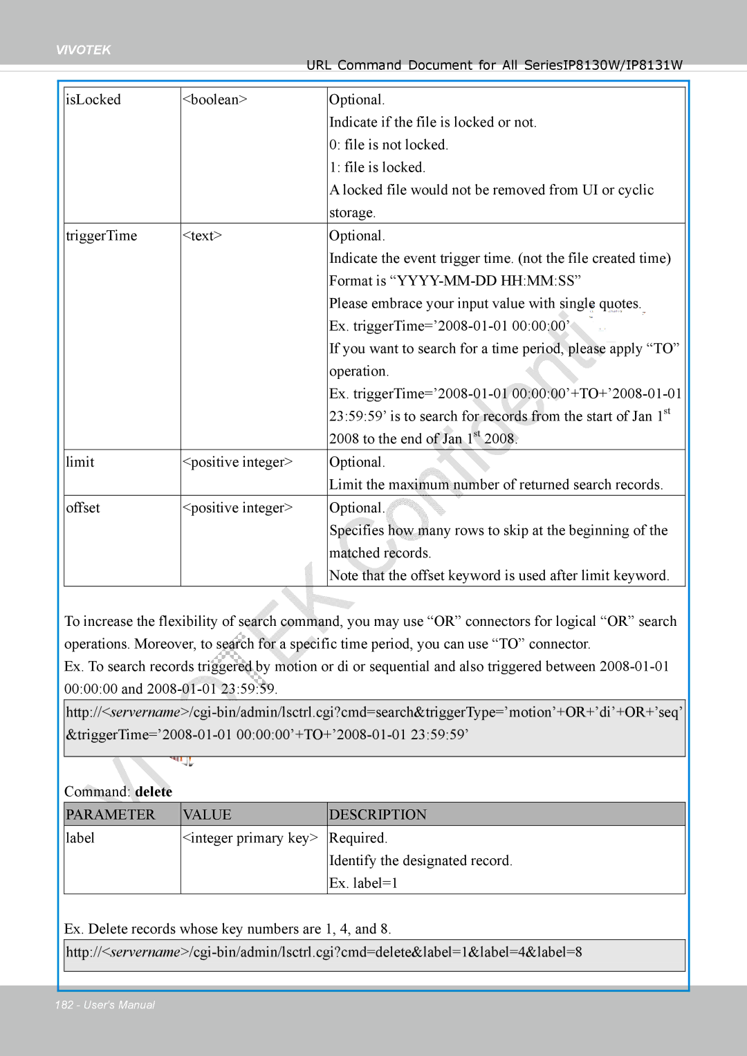 Vivotek IP8130 user manual Parameter Value Description 