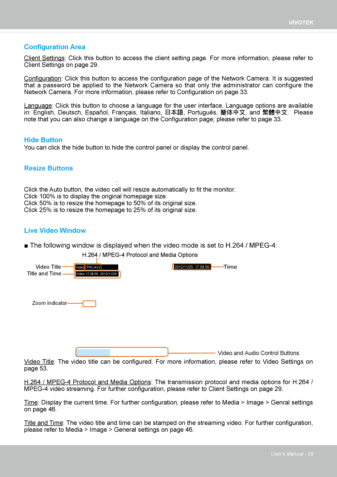 Vivotek IP8130 user manual Configuration Area, Resize Buttons 