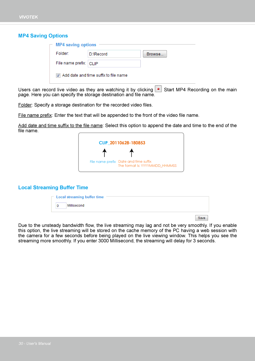 Vivotek IP8130 user manual MP4 Saving Options 