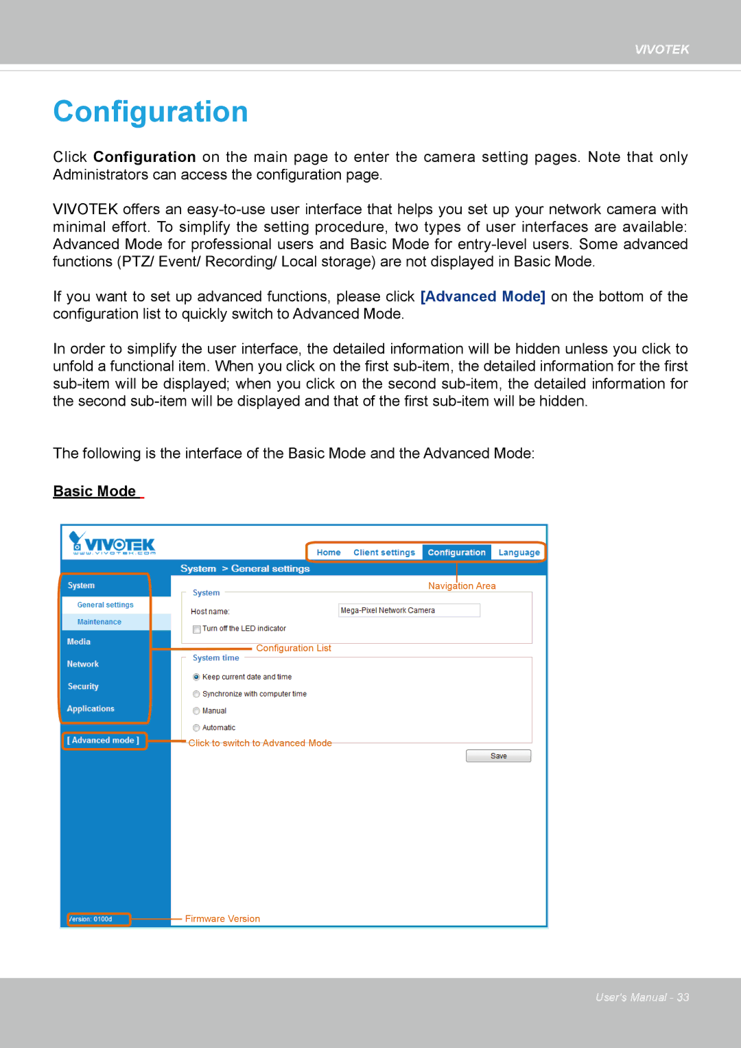 Vivotek IP8130 user manual Configuration 