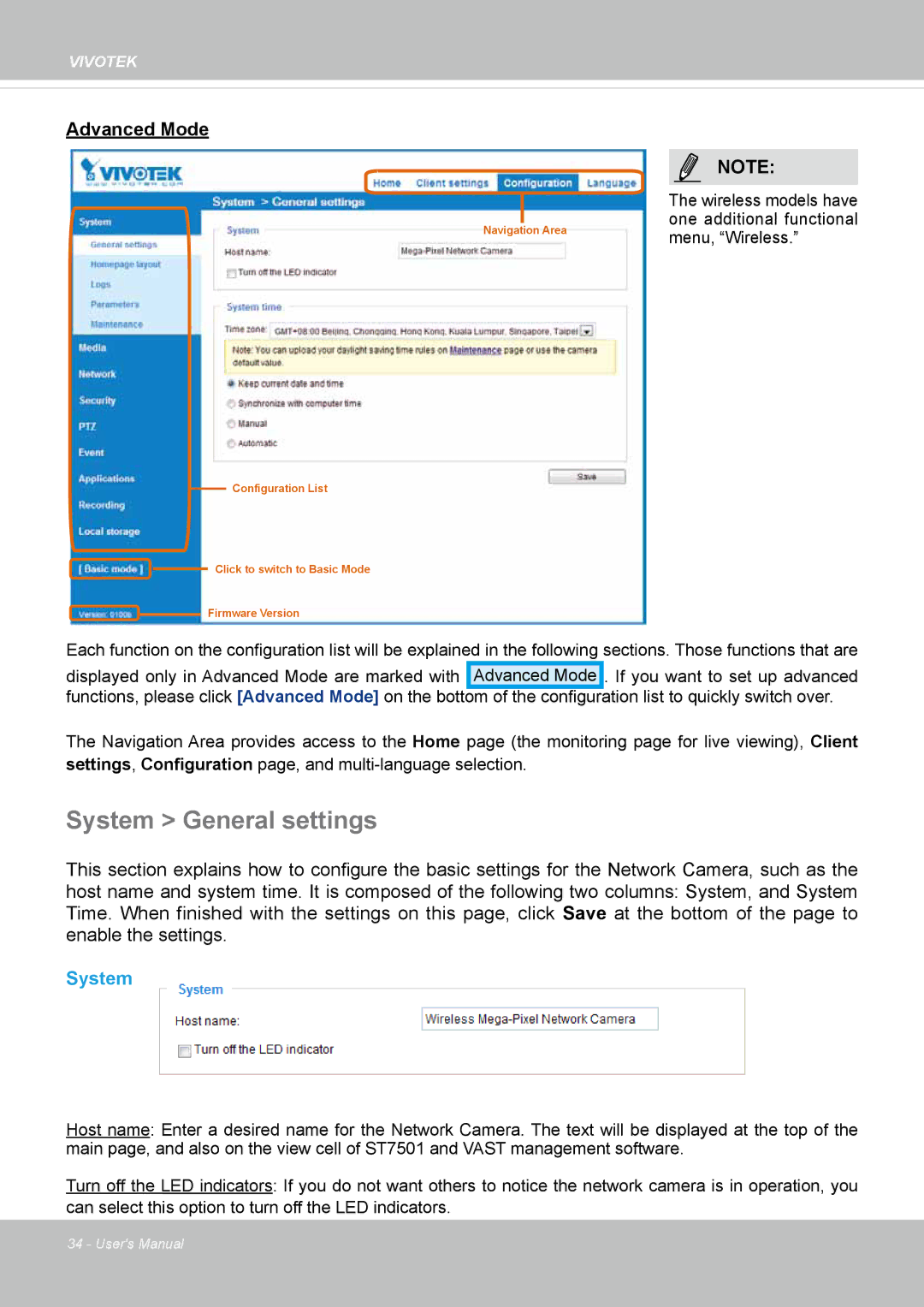 Vivotek IP8130 user manual System General settings 