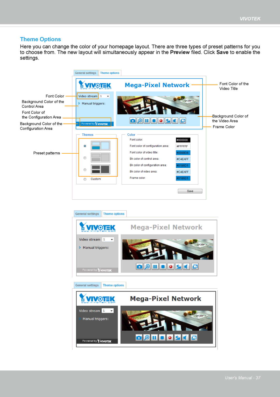 Vivotek IP8130 user manual Theme Options 