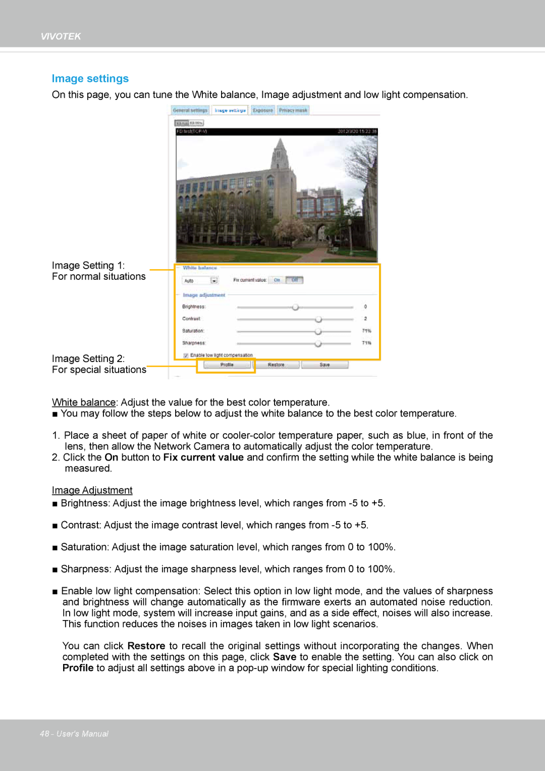 Vivotek IP8130 user manual Image settings 