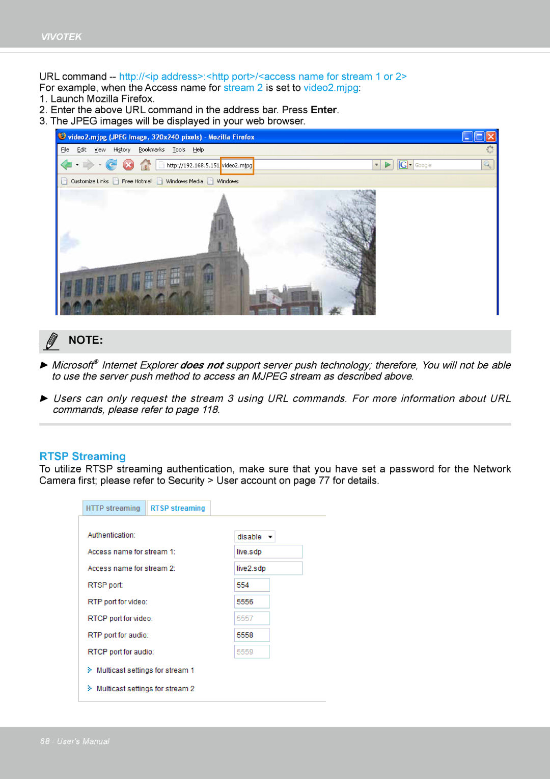 Vivotek IP8130 user manual Rtsp Streaming 