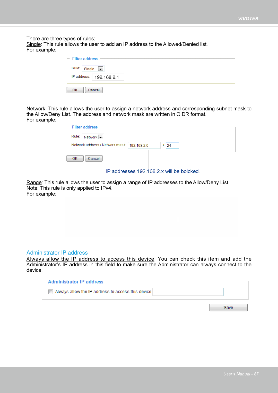 Vivotek IP8130 user manual Administrator IP address 