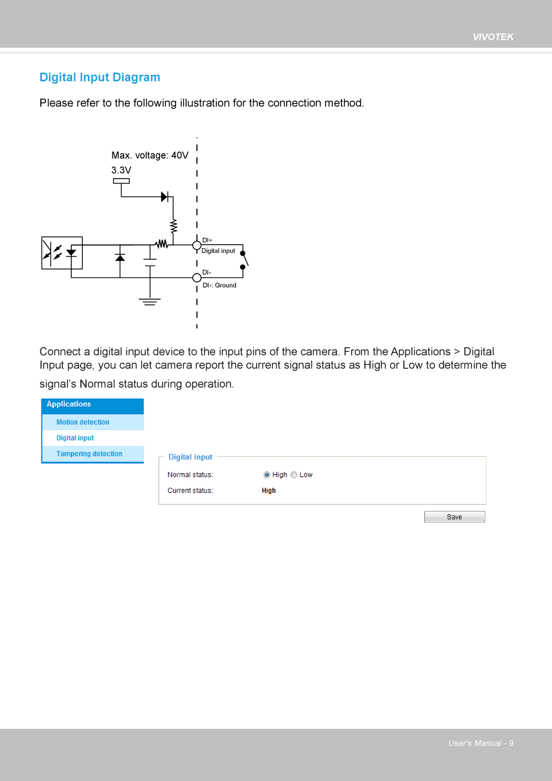 Vivotek IP8130 user manual Digital Input Diagram 