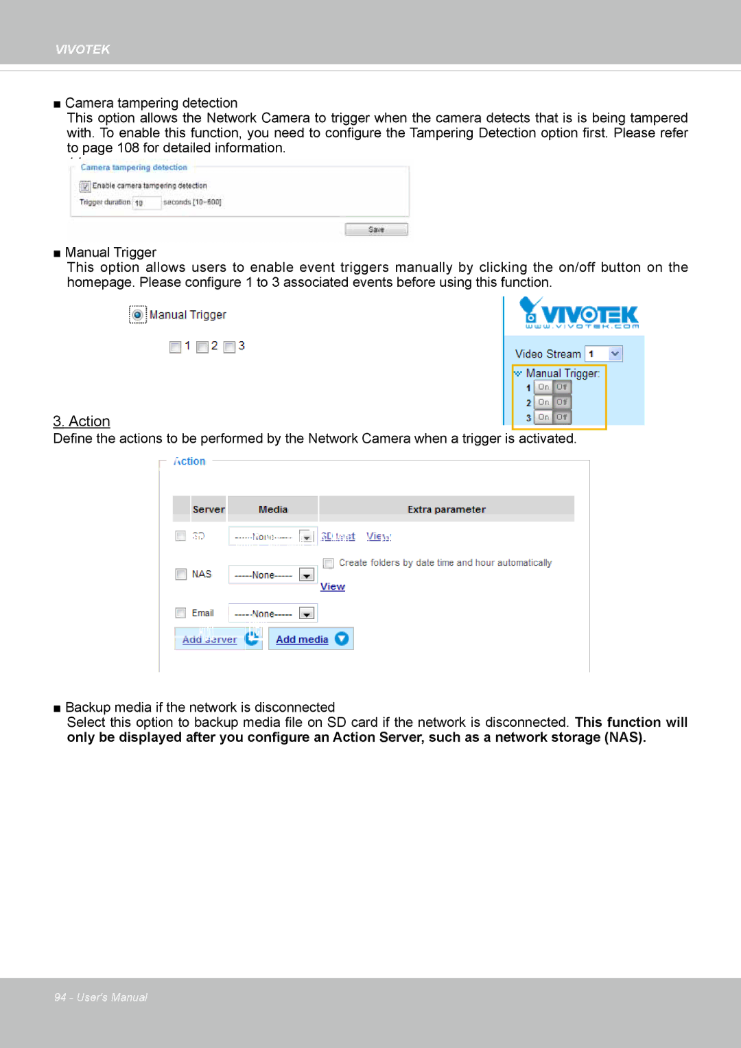 Vivotek IP8130 user manual Action 