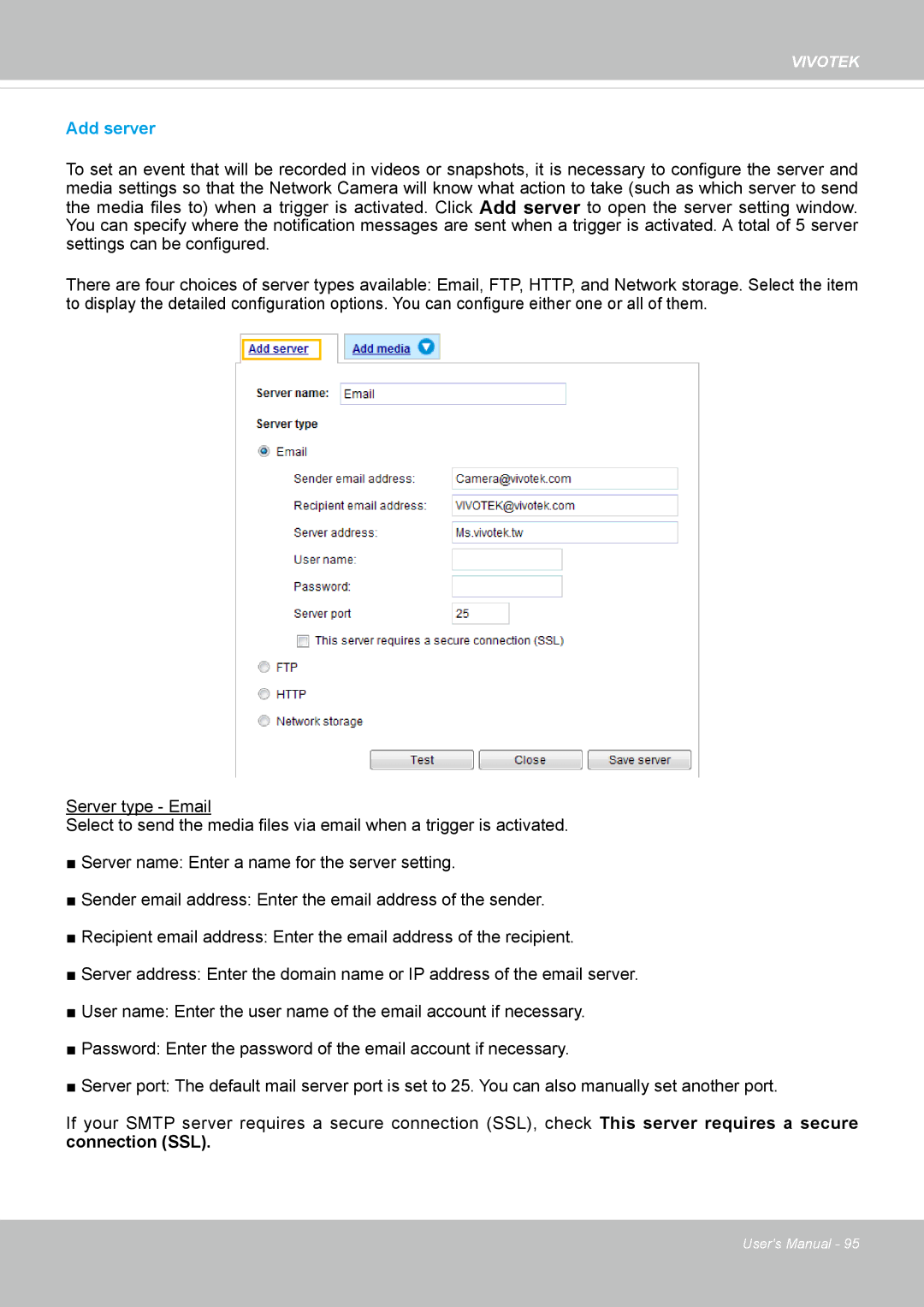 Vivotek IP8130 user manual Add server 