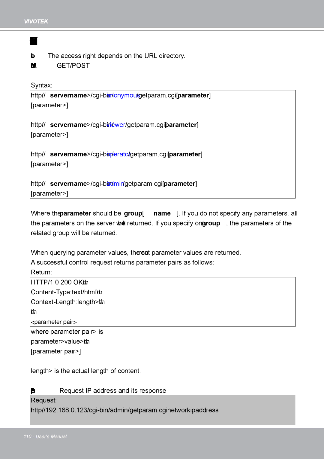 Vivotek IP8132 manual Get Server Parameter Values 