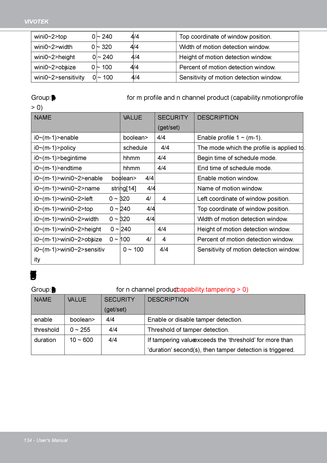 Vivotek IP8132 manual Tampering detection settings 