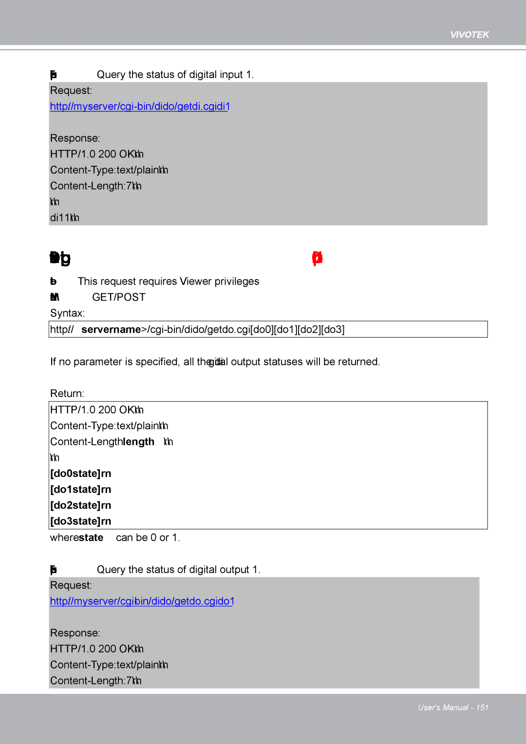 Vivotek IP8132 manual Query Status of the Digital Output capability.ndo, Example Query the status of digital input Request 