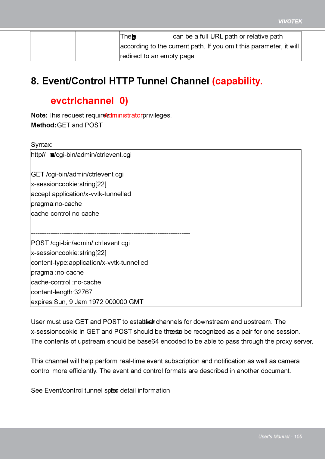 Vivotek IP8132 manual Event/Control Http Tunnel Channel capability, Evctrlchannel 