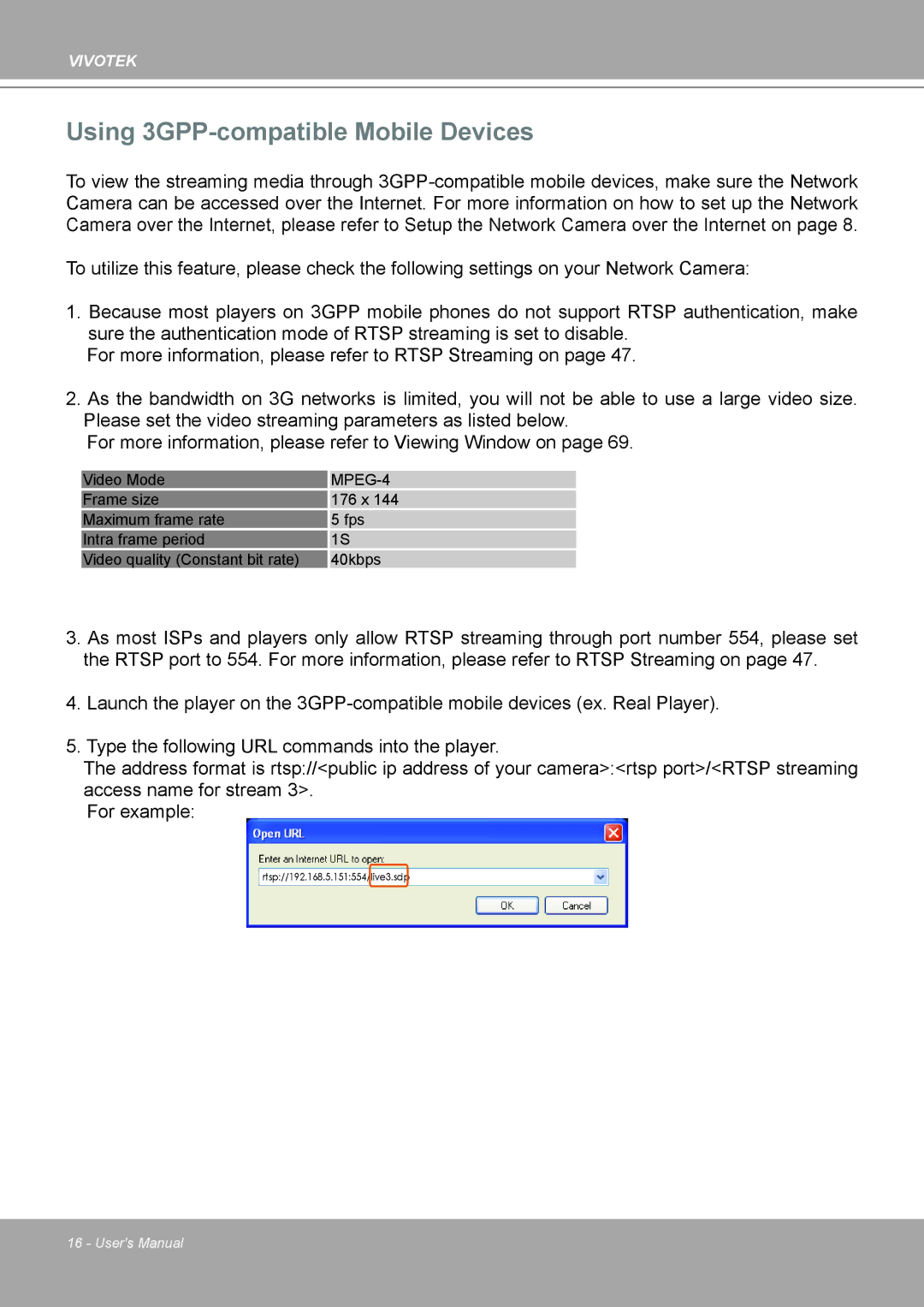 Vivotek IP8132 manual Using 3GPP-compatible Mobile Devices, MPEG-4 