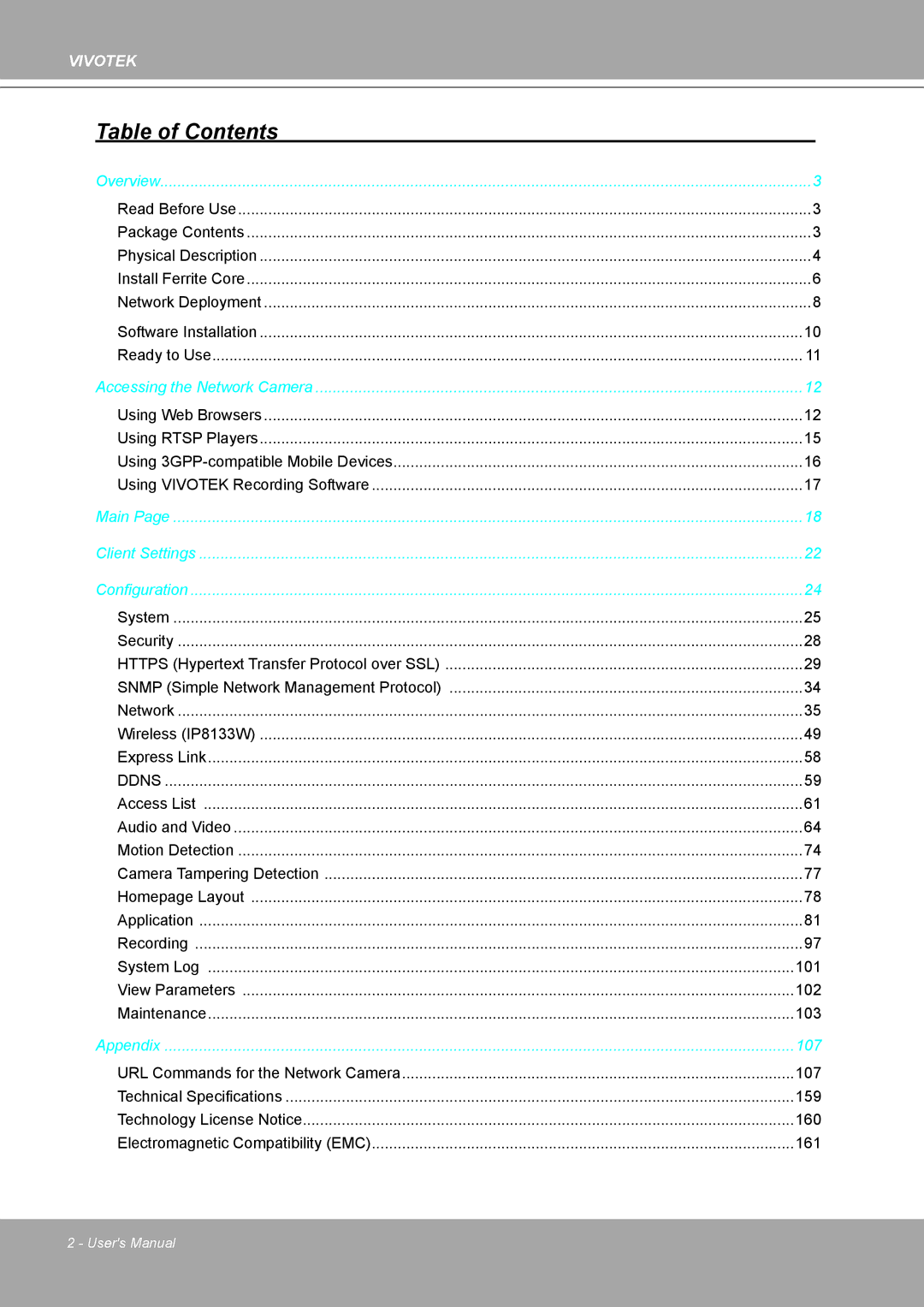 Vivotek IP8132 manual Table of Contents 