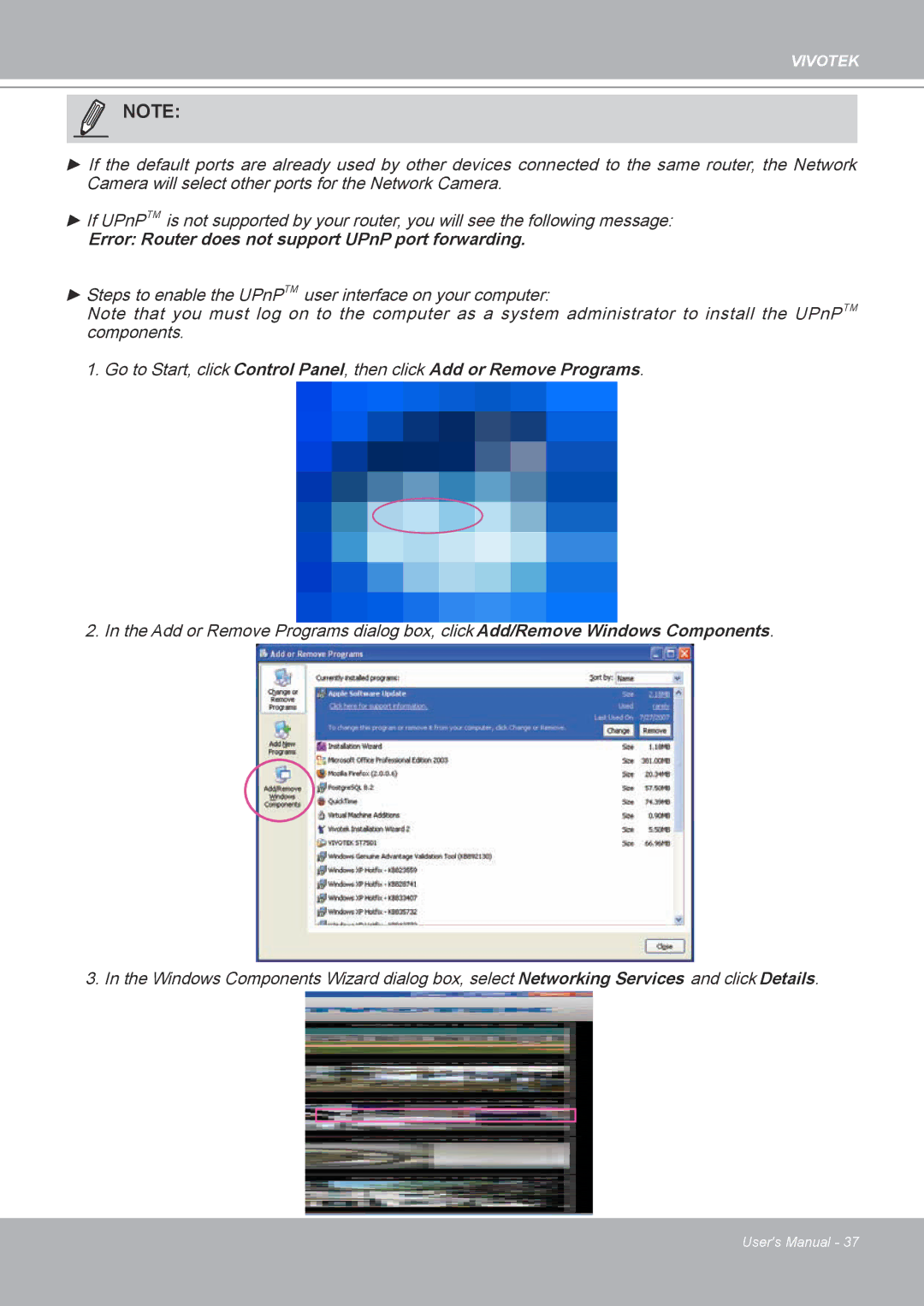 Vivotek IP8132 manual Error Router does not support UPnP port forwarding 