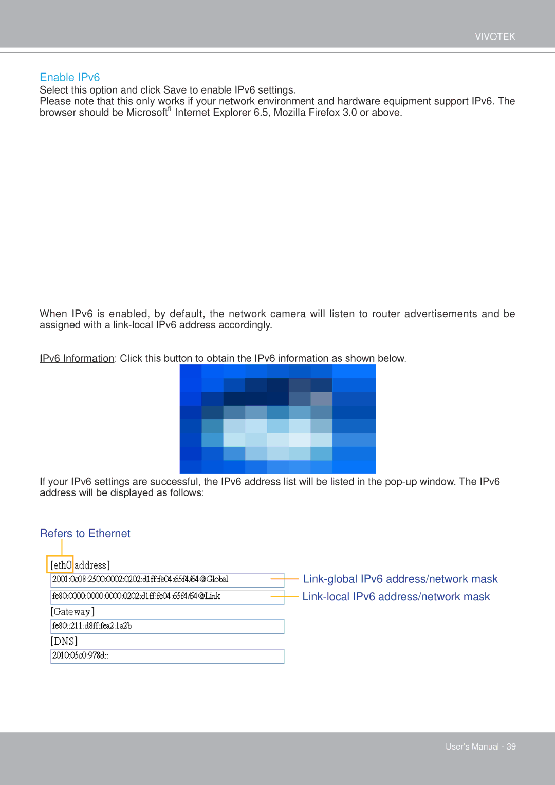 Vivotek IP8132 manual Enable IPv6 