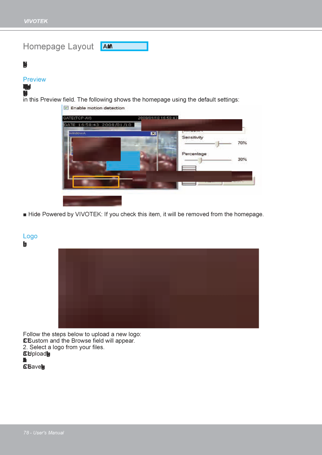 Vivotek IP8132 manual Homepage Layout, Preview, Logo 