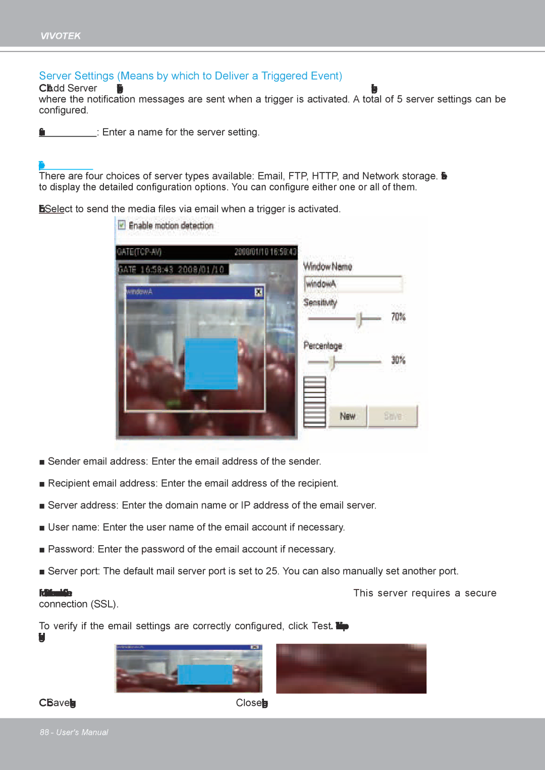 Vivotek IP8132 manual Server Settings Means by which to Deliver a Triggered Event, Server Type 