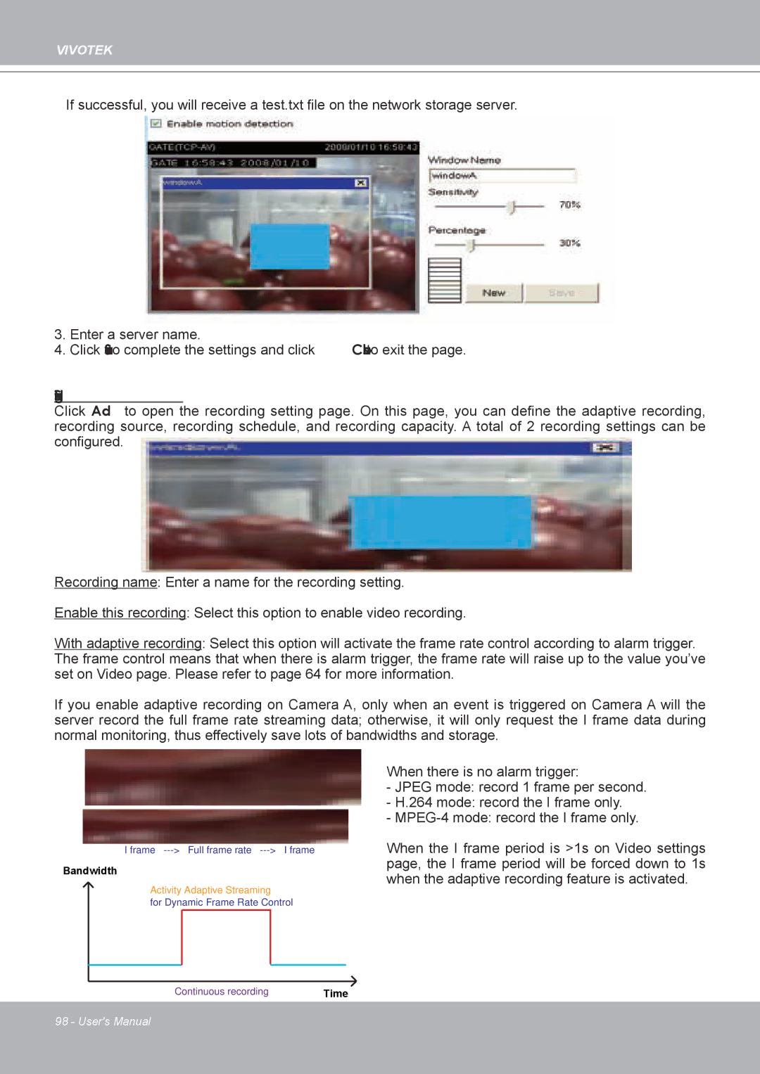 Vivotek IP8132 manual Recording Settings 