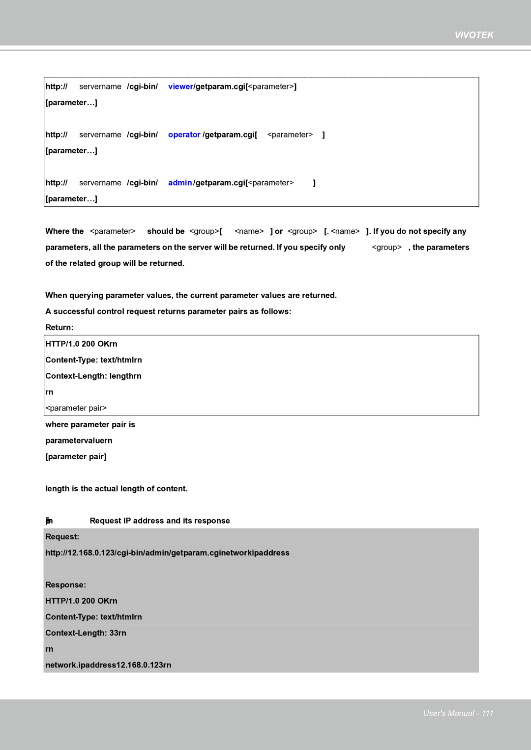 Vivotek IP8151 manual Parameter pair 