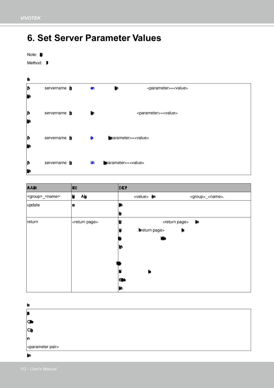 Vivotek IP8151 manual Set Server Parameter Values, Parameter Value Description 