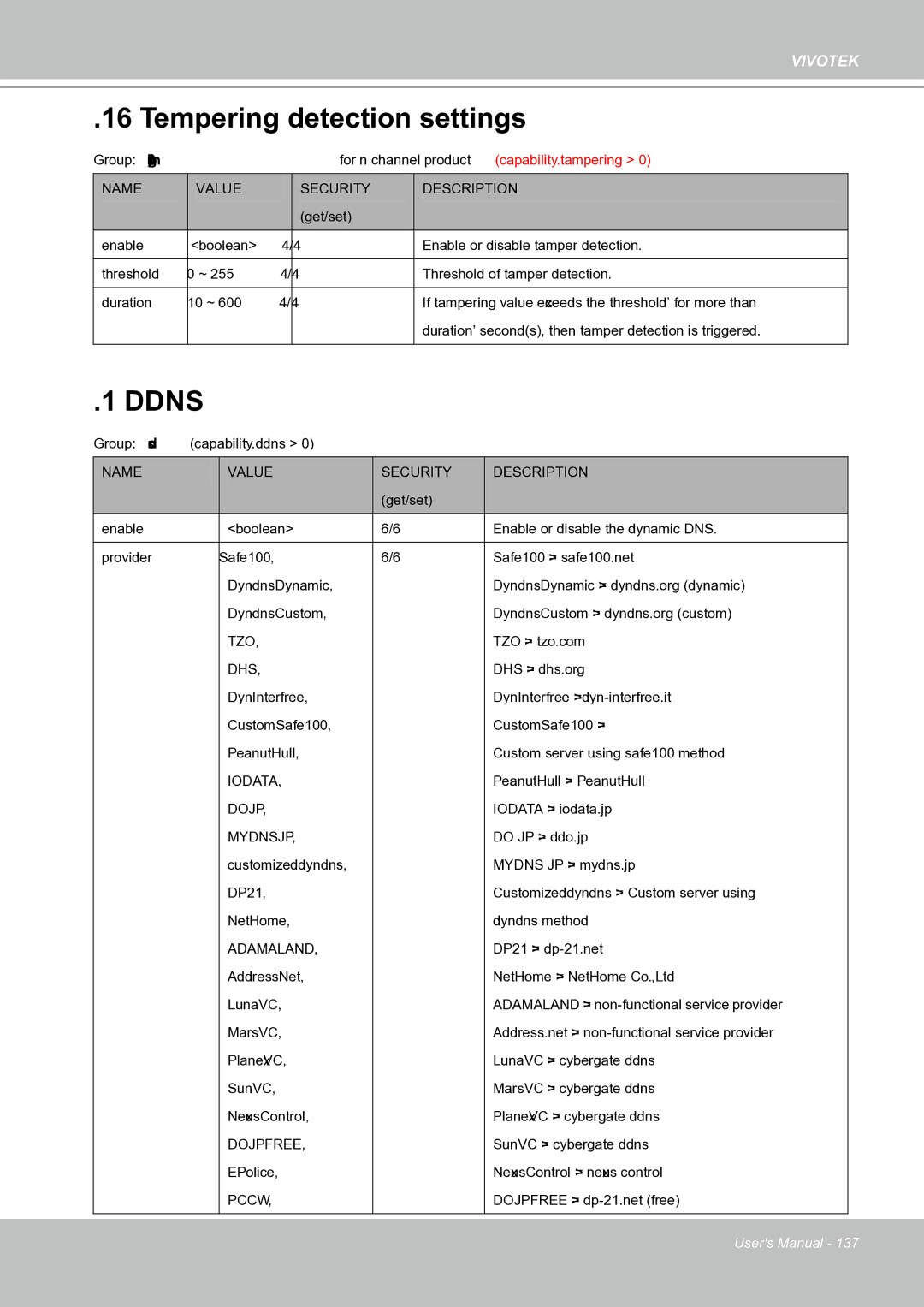 Vivotek IP8151 manual Tempering detection settings, Ddns 