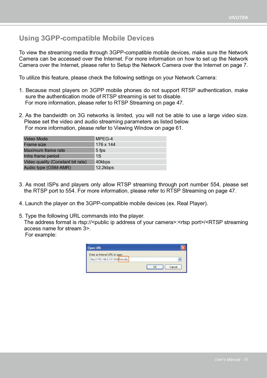 Vivotek IP8151 manual Using 3GPP-compatible Mobile Devices, MPEG-4 