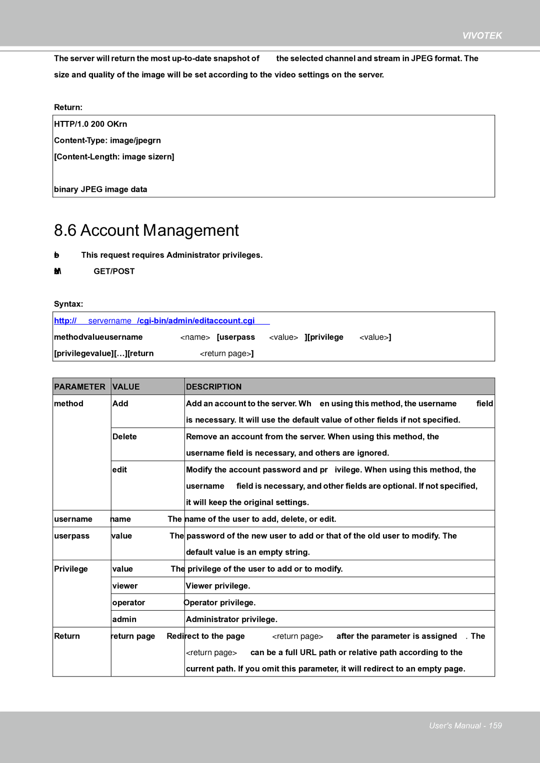 Vivotek IP8151 manual Account Management 