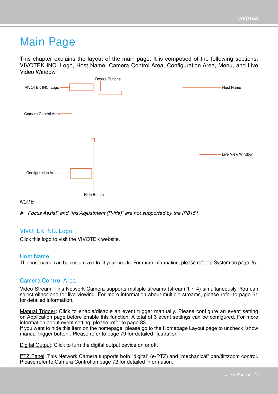 Vivotek IP8151 manual Main 