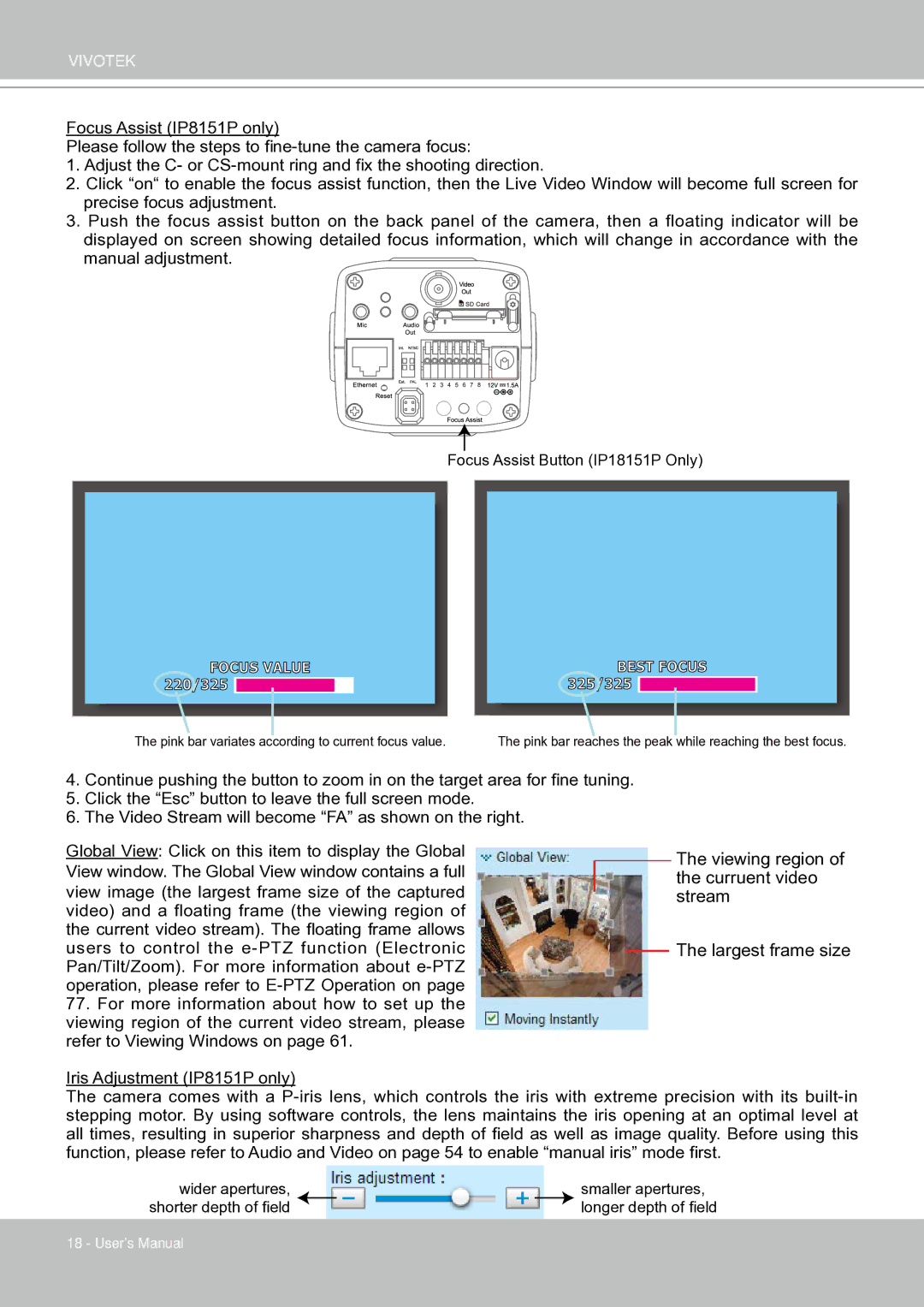 Vivotek IP8151 manual Focus Value Best Focus 