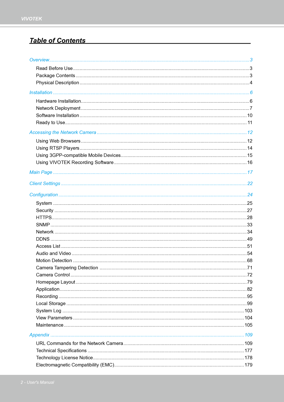 Vivotek IP8151 manual Table of Contents 