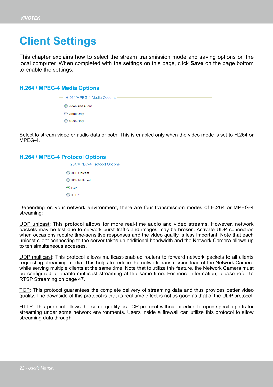 Vivotek IP8151 manual Client Settings 