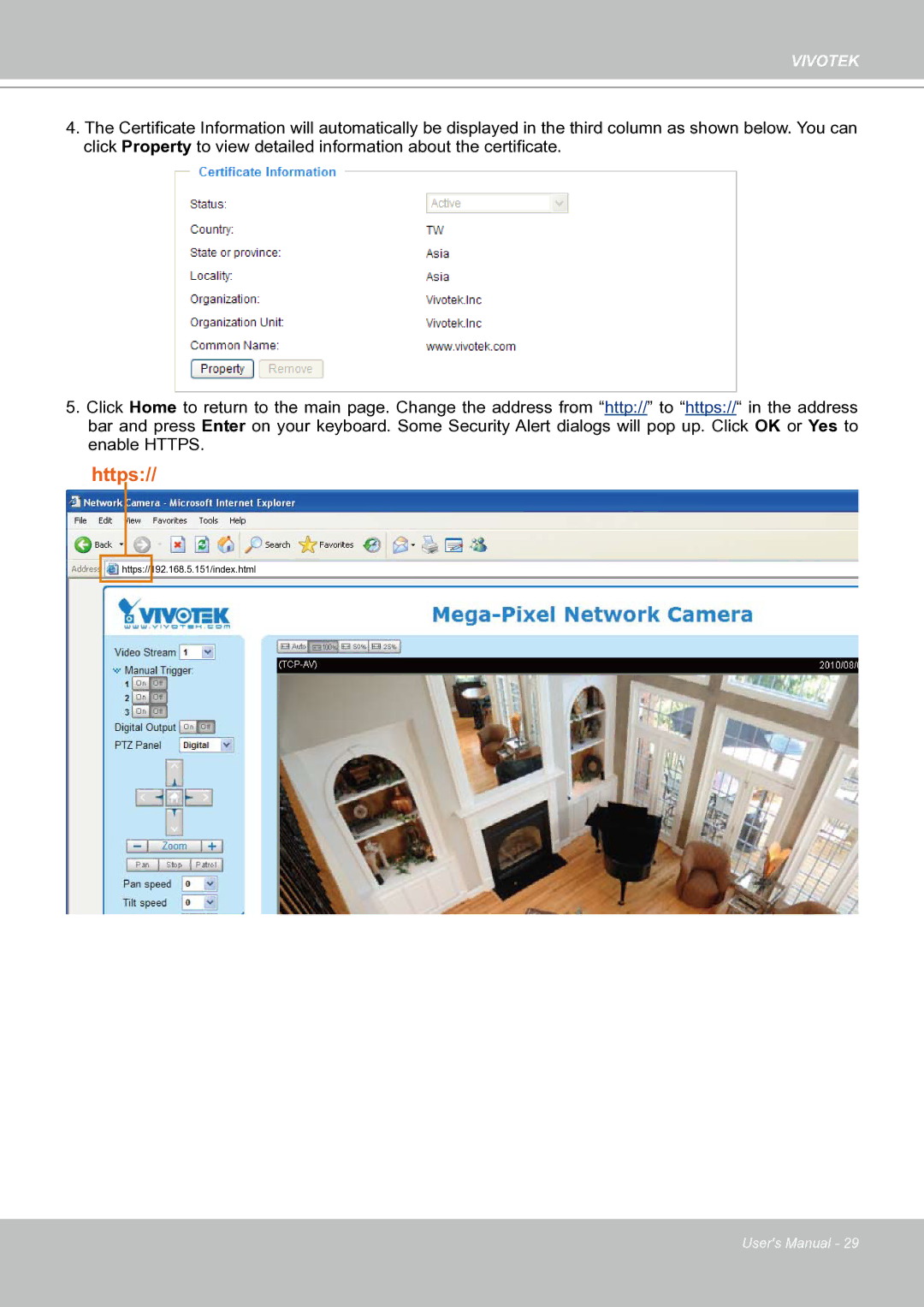 Vivotek IP8151 manual Https 