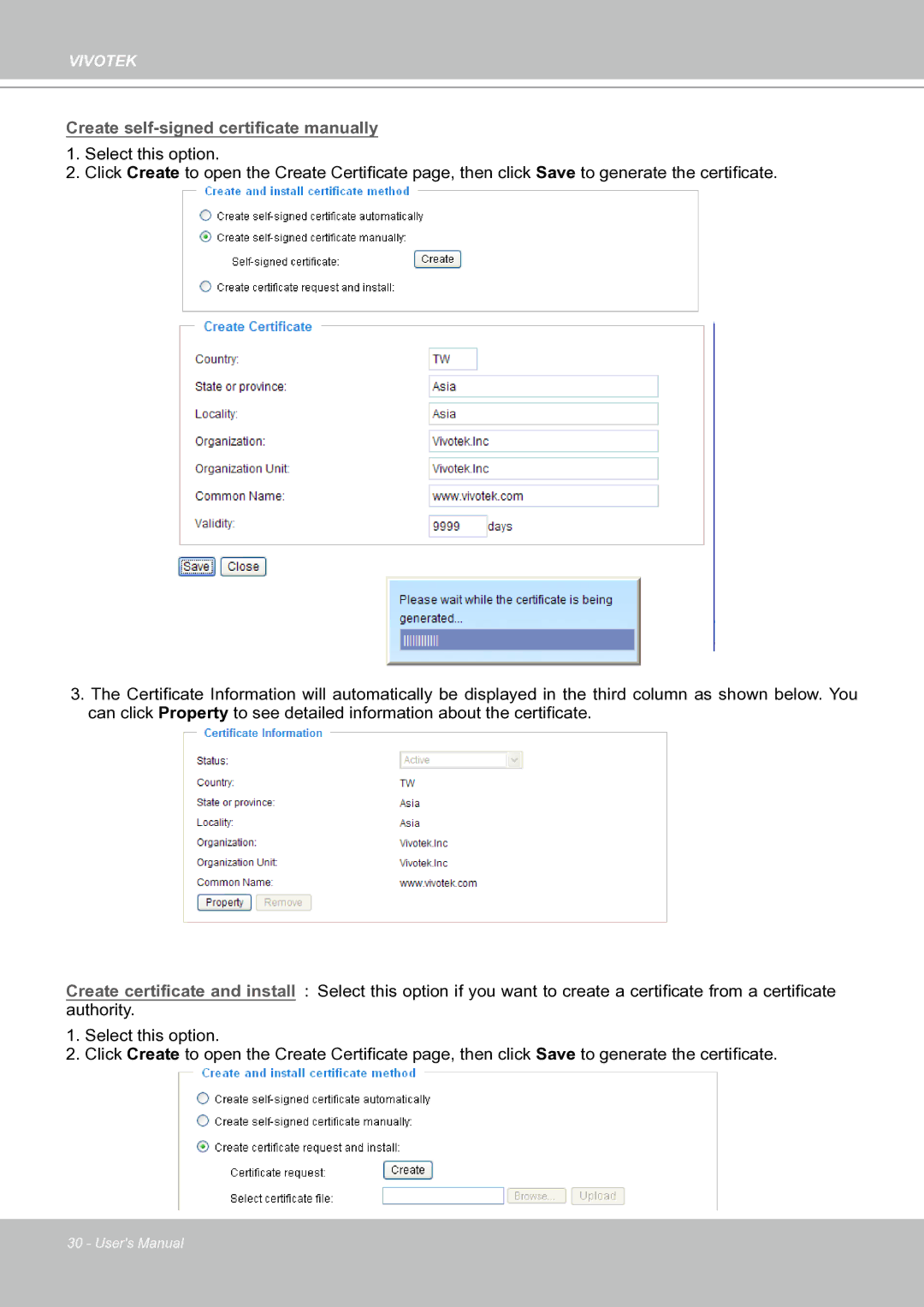 Vivotek IP8151 Create self-signed certificate manually 