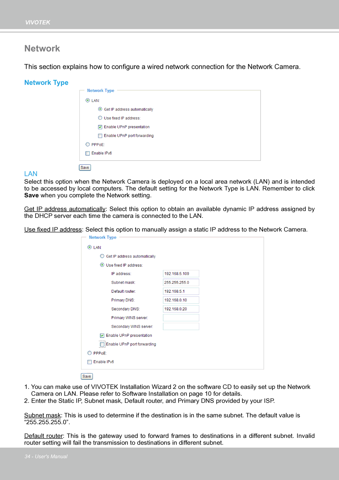 Vivotek IP8151 manual Network Type 