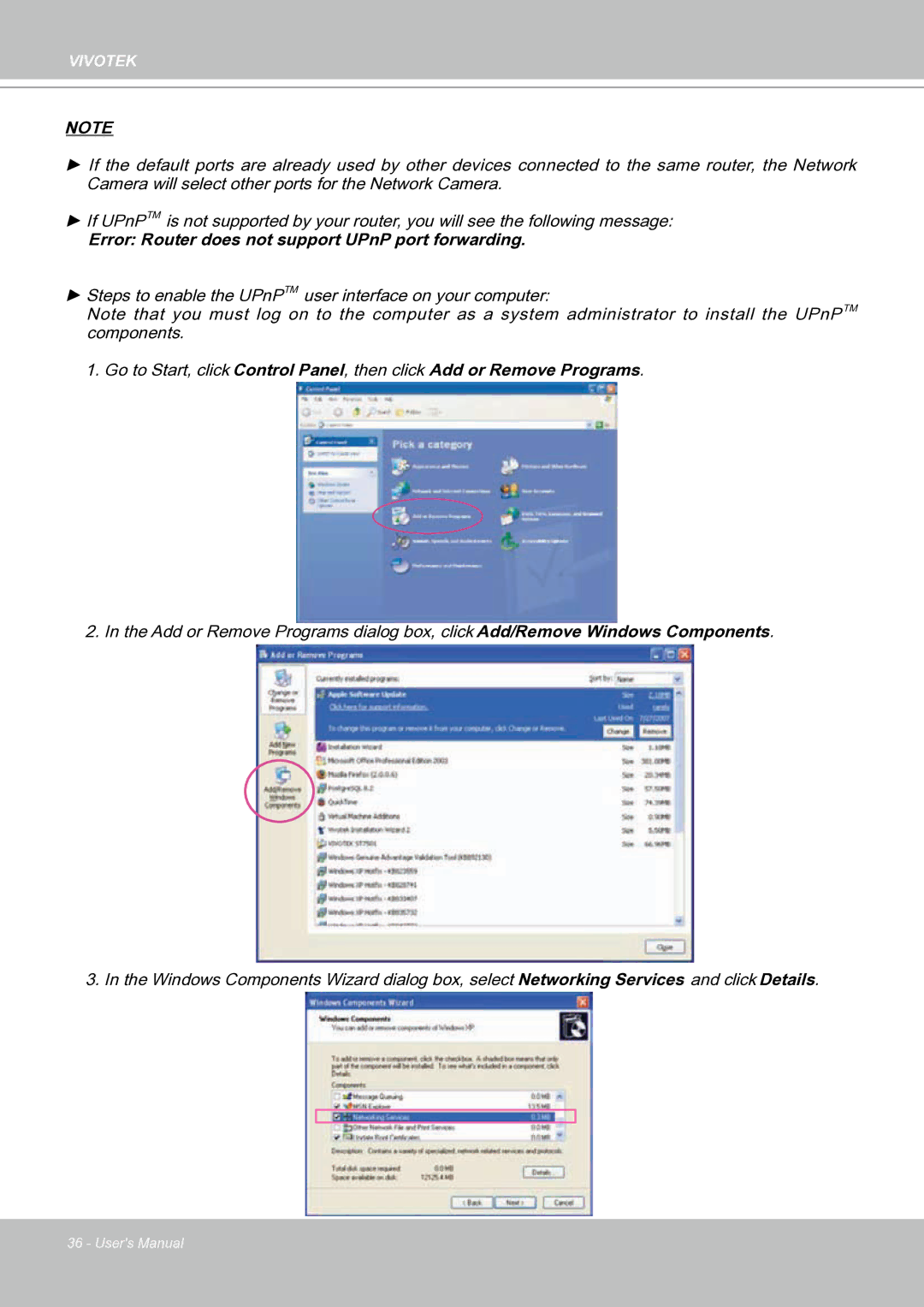 Vivotek IP8151 manual Error Router does not support UPnP port forwarding 