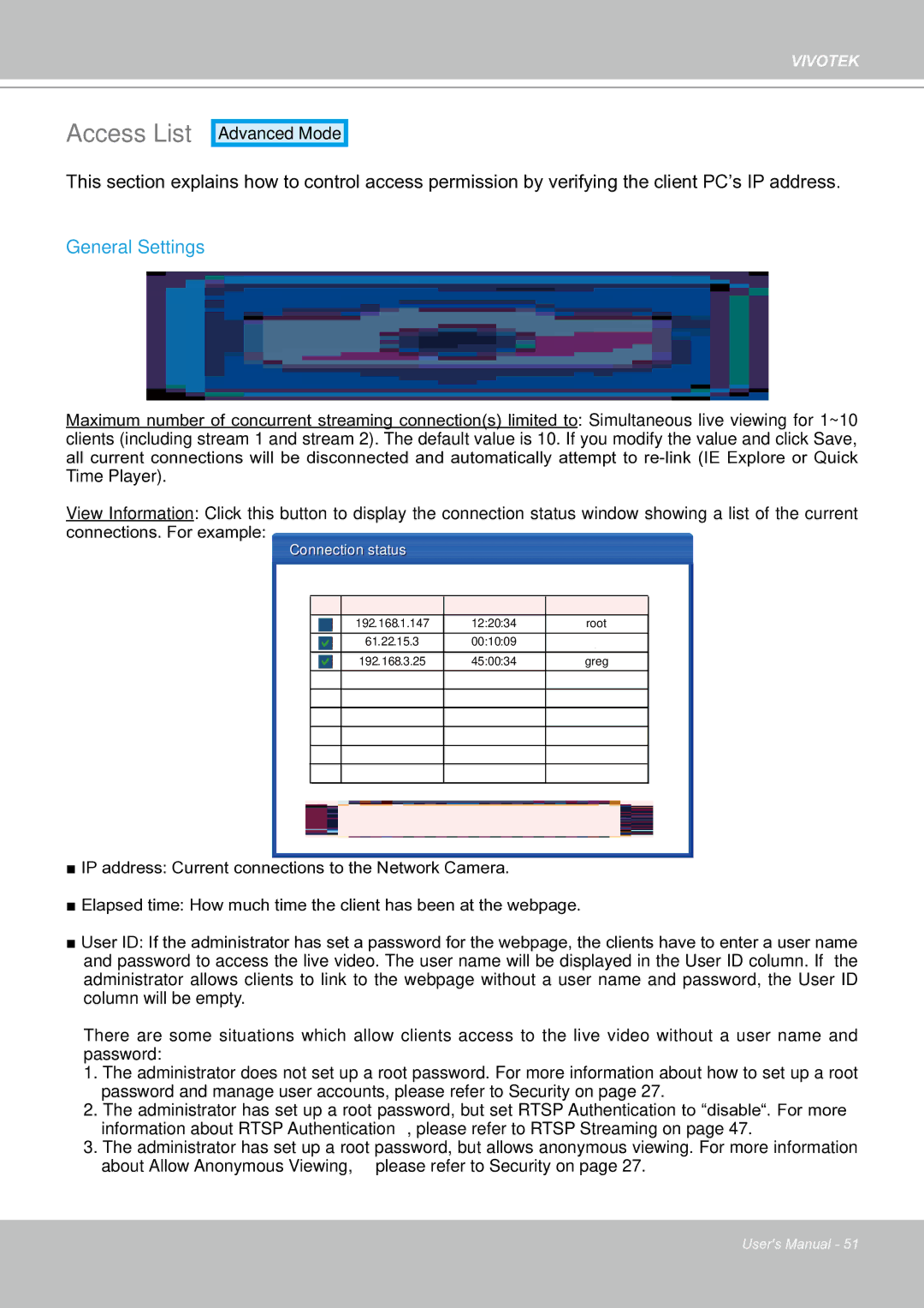 Vivotek IP8151 manual Access List, General Settings 