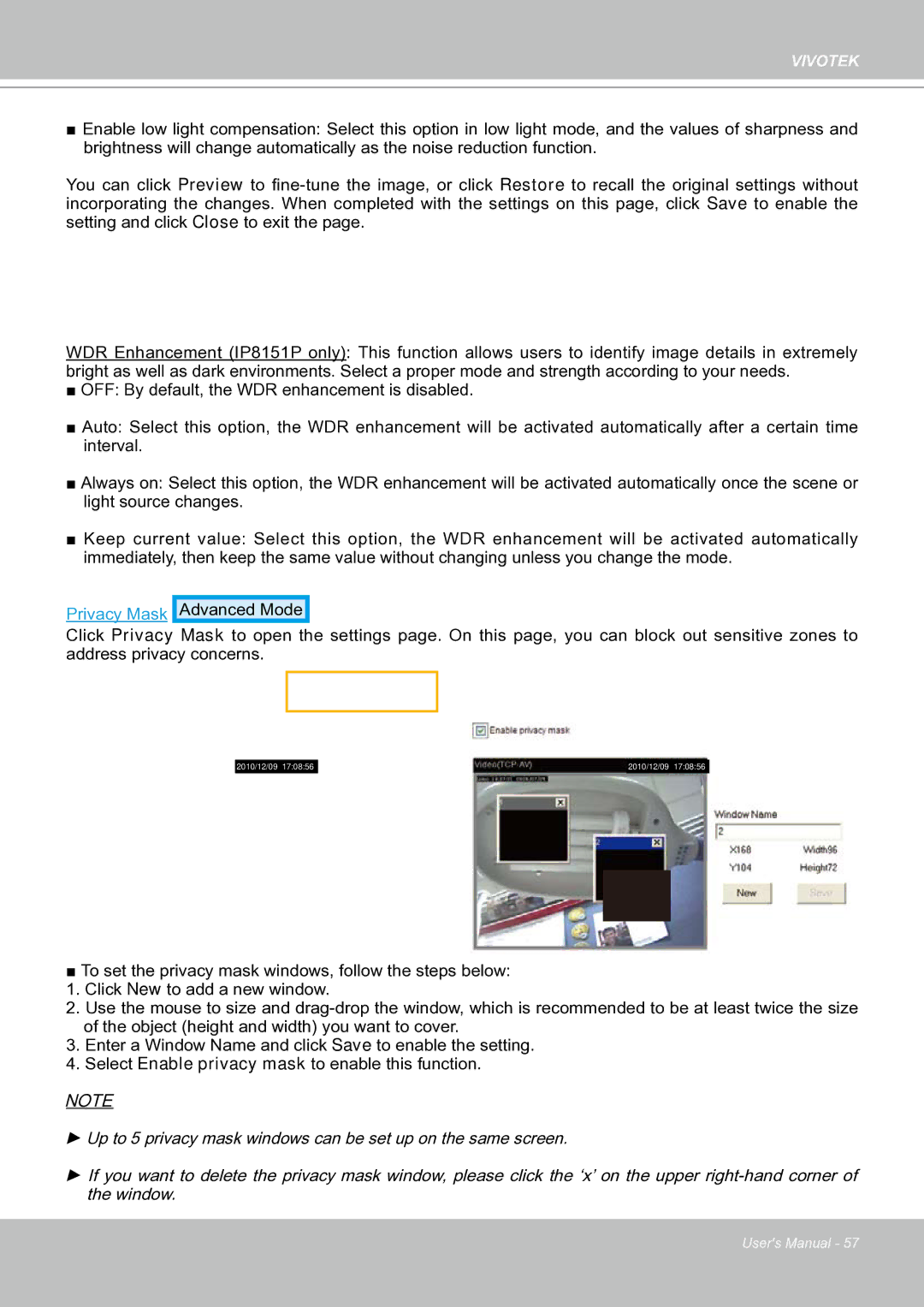 Vivotek IP8151 manual Privacy Mask 