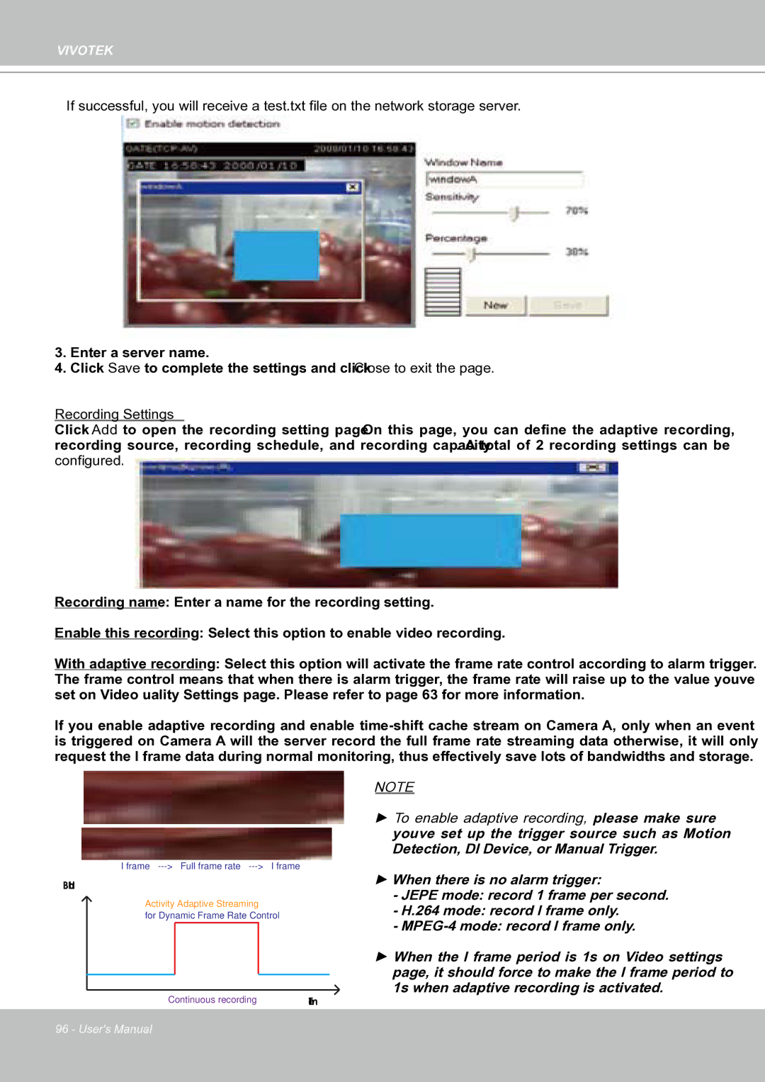 Vivotek IP8151 manual Recording Settings 