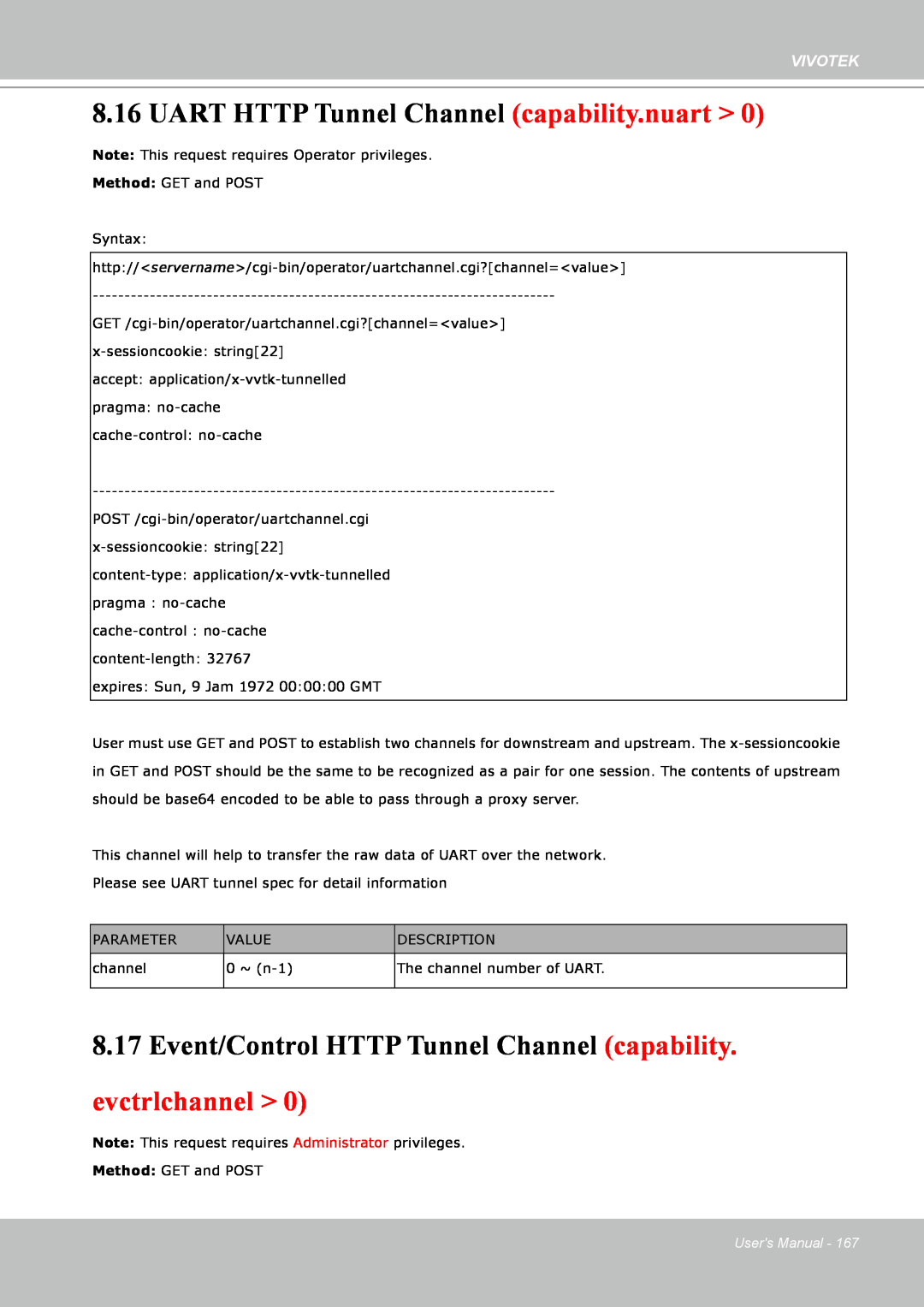 Vivotek IP8151 manual UART HTTP Tunnel Channel capability.nuart, Vivotek, Users Manual 
