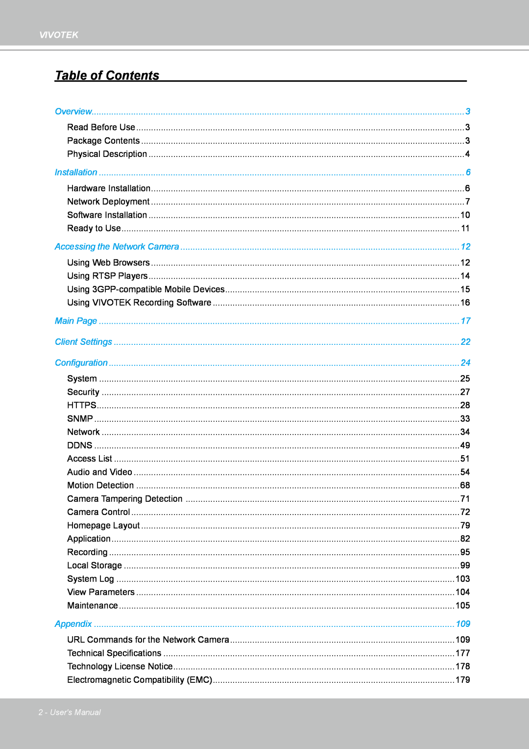 Vivotek IP8151 manual Table of Contents, Vivotek, Users Manual 