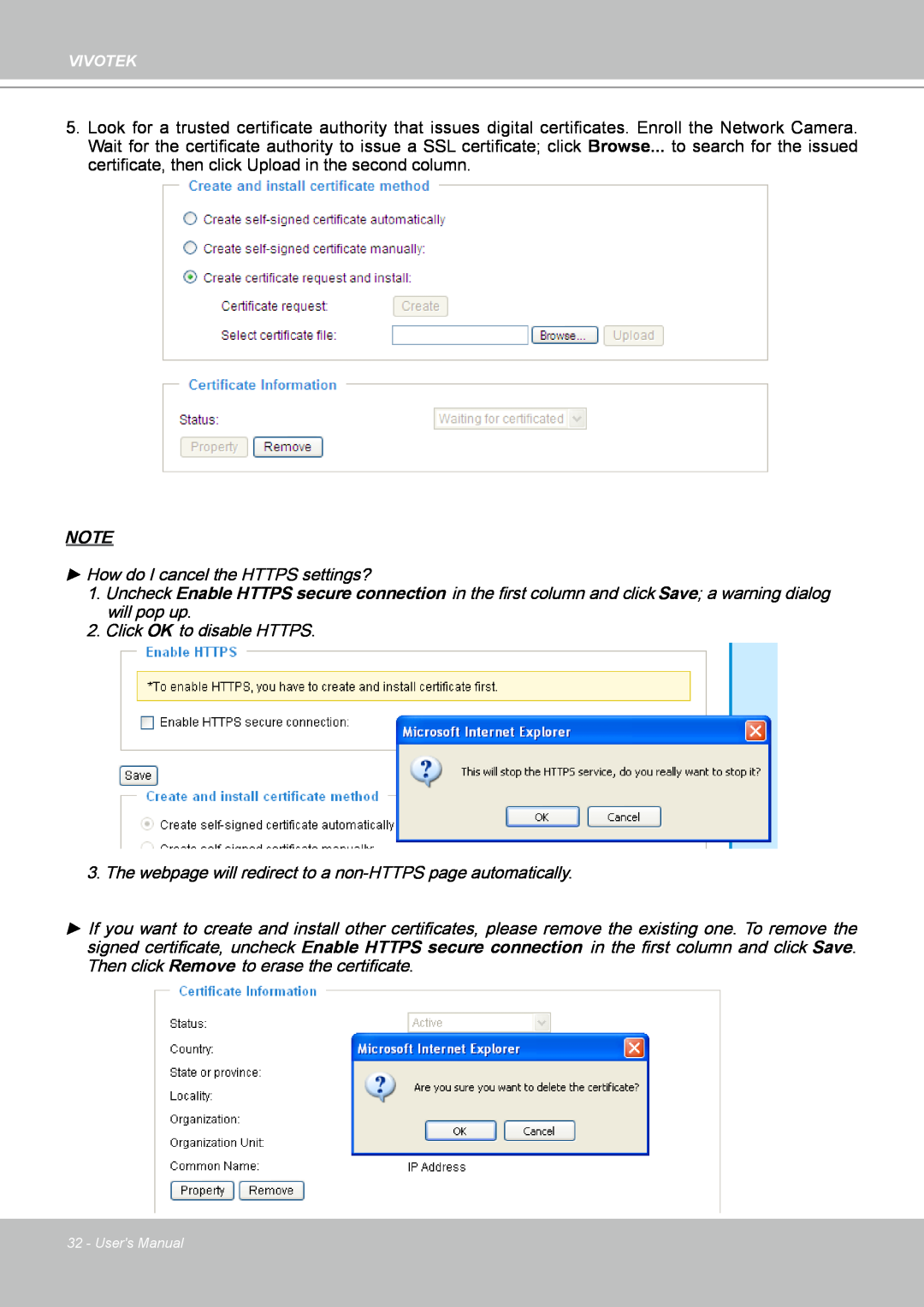 Vivotek IP8151 manual How do I cancel the HTTPS settings? 