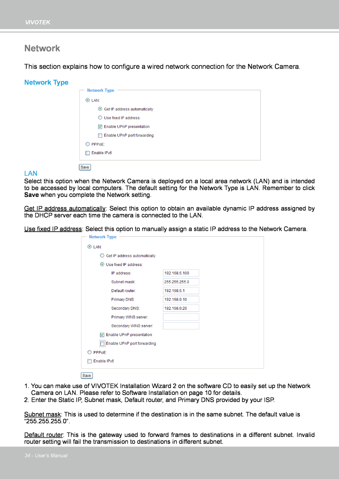 Vivotek IP8151 manual Network Type 