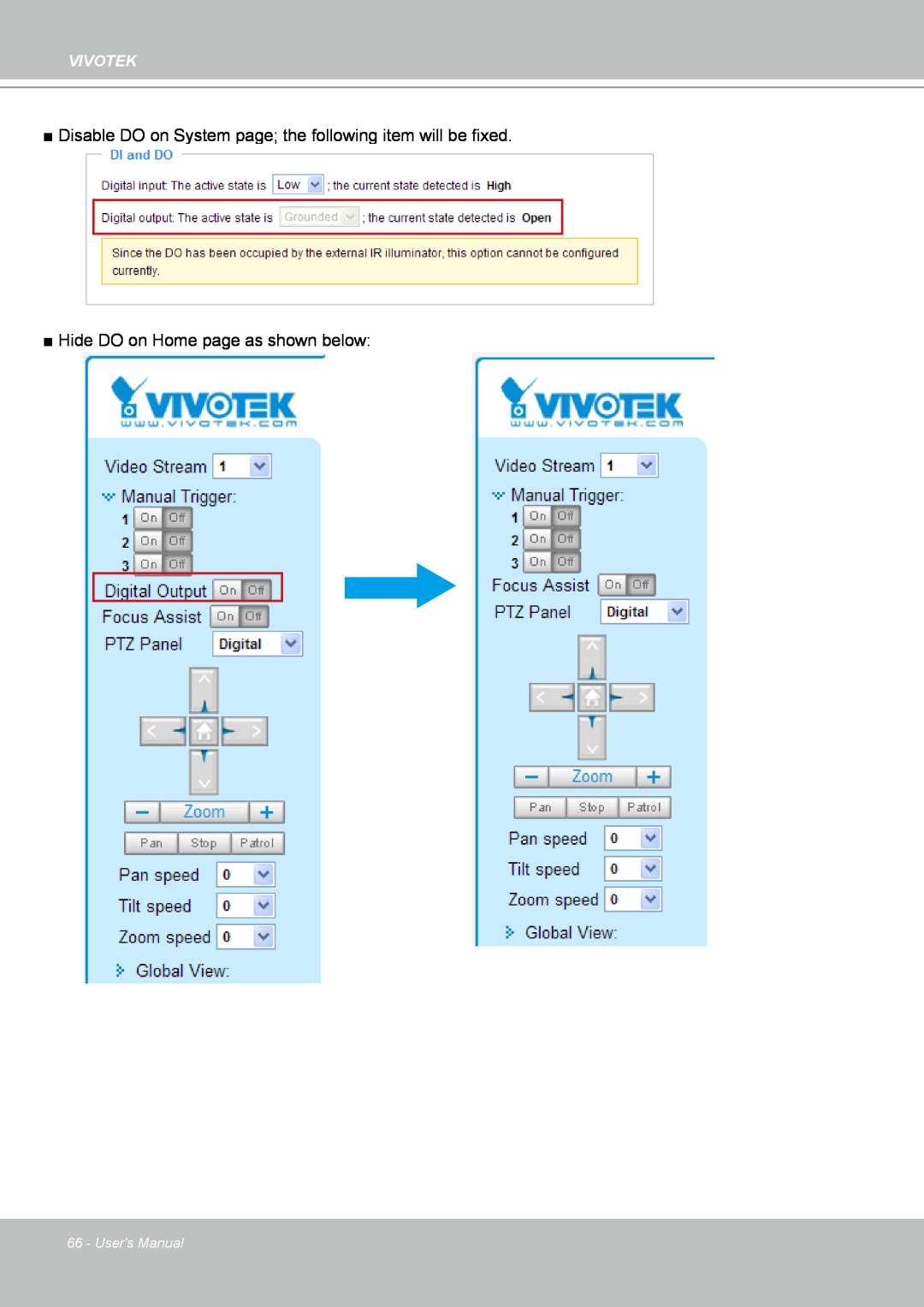 Vivotek IP8151 manual Hide DO on Home page as shown below, Vivotek, Users Manual 