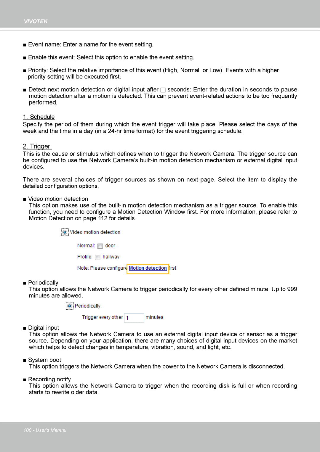 Vivotek IP8152 user manual Trigger 