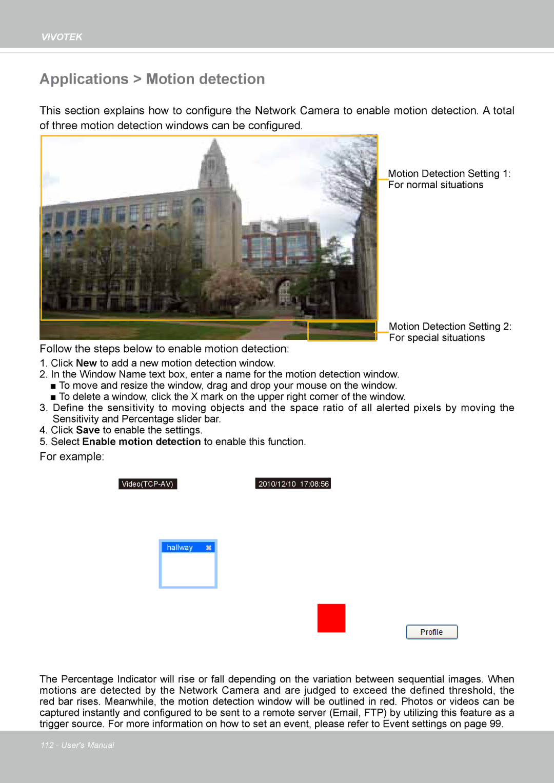 Vivotek IP8152 user manual Applications Motion detection 