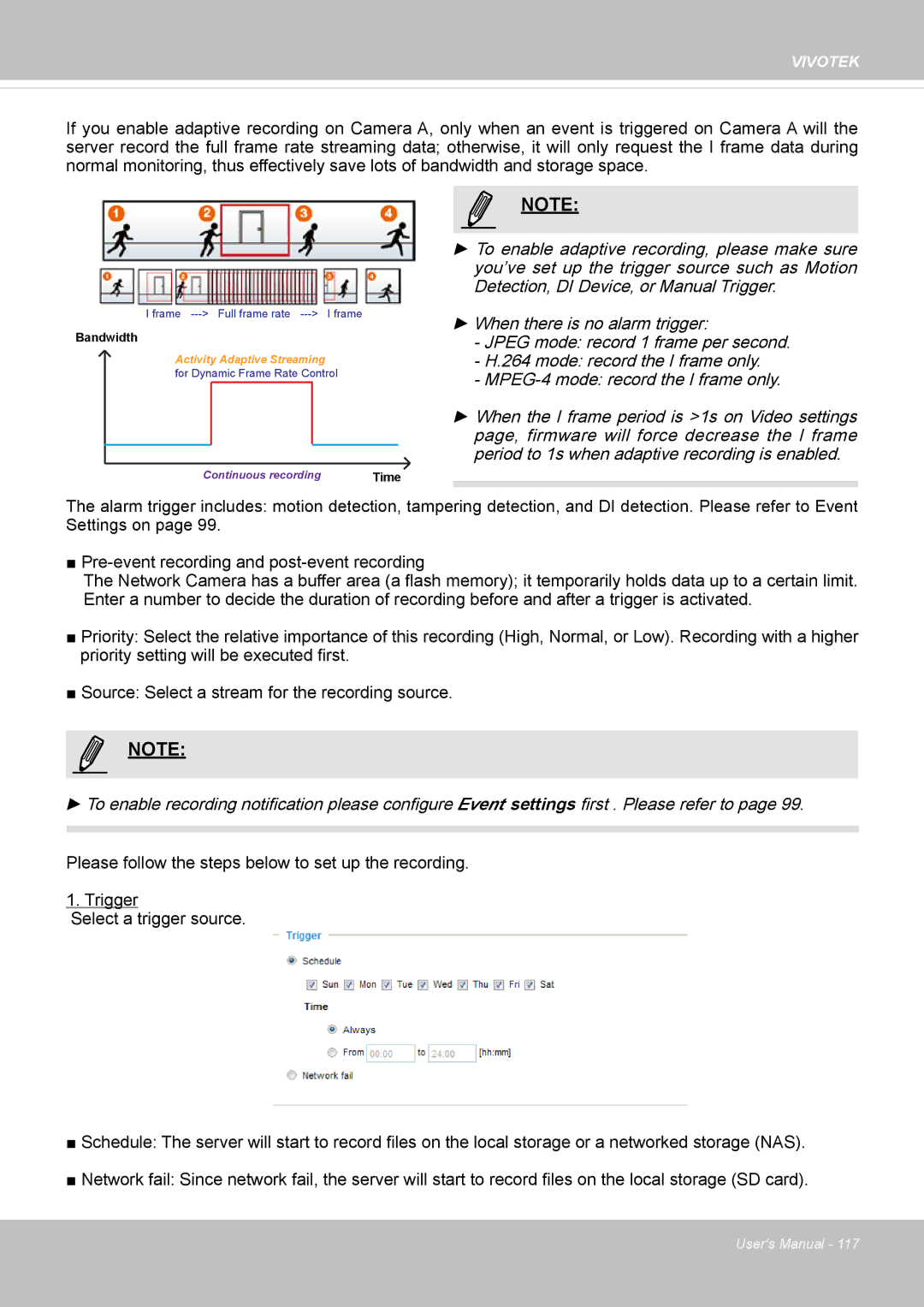 Vivotek IP8152 user manual Continuous recording 