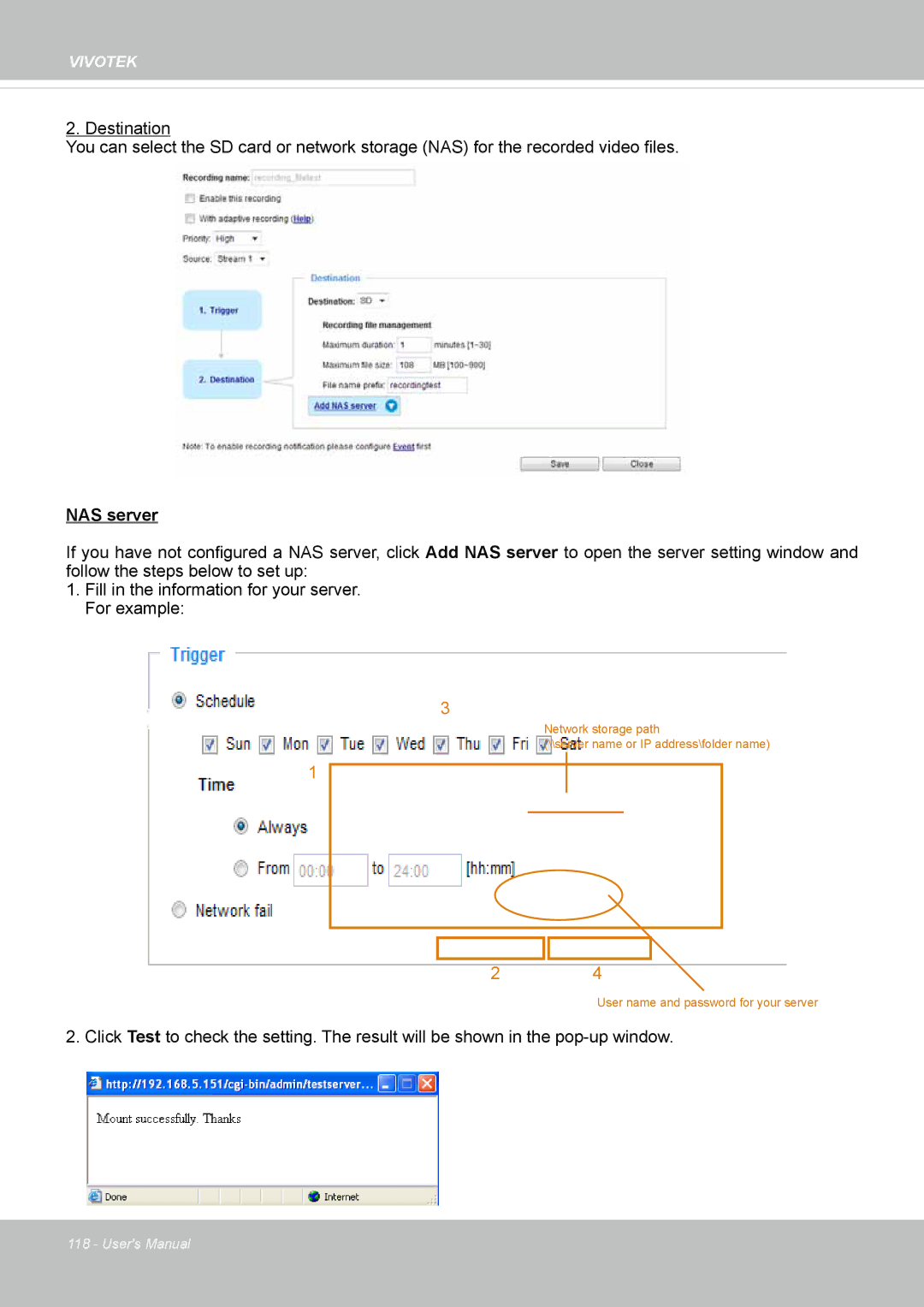 Vivotek IP8152 user manual NAS server 